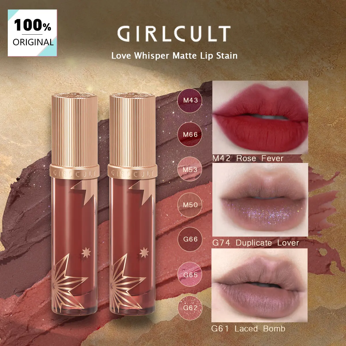 GIRLCULT Love Whisper Matte Lip Stain-10 Shades,Premium Velvety Matte,Highly Pigmented & Saturated,Lightweight & Non-Drying