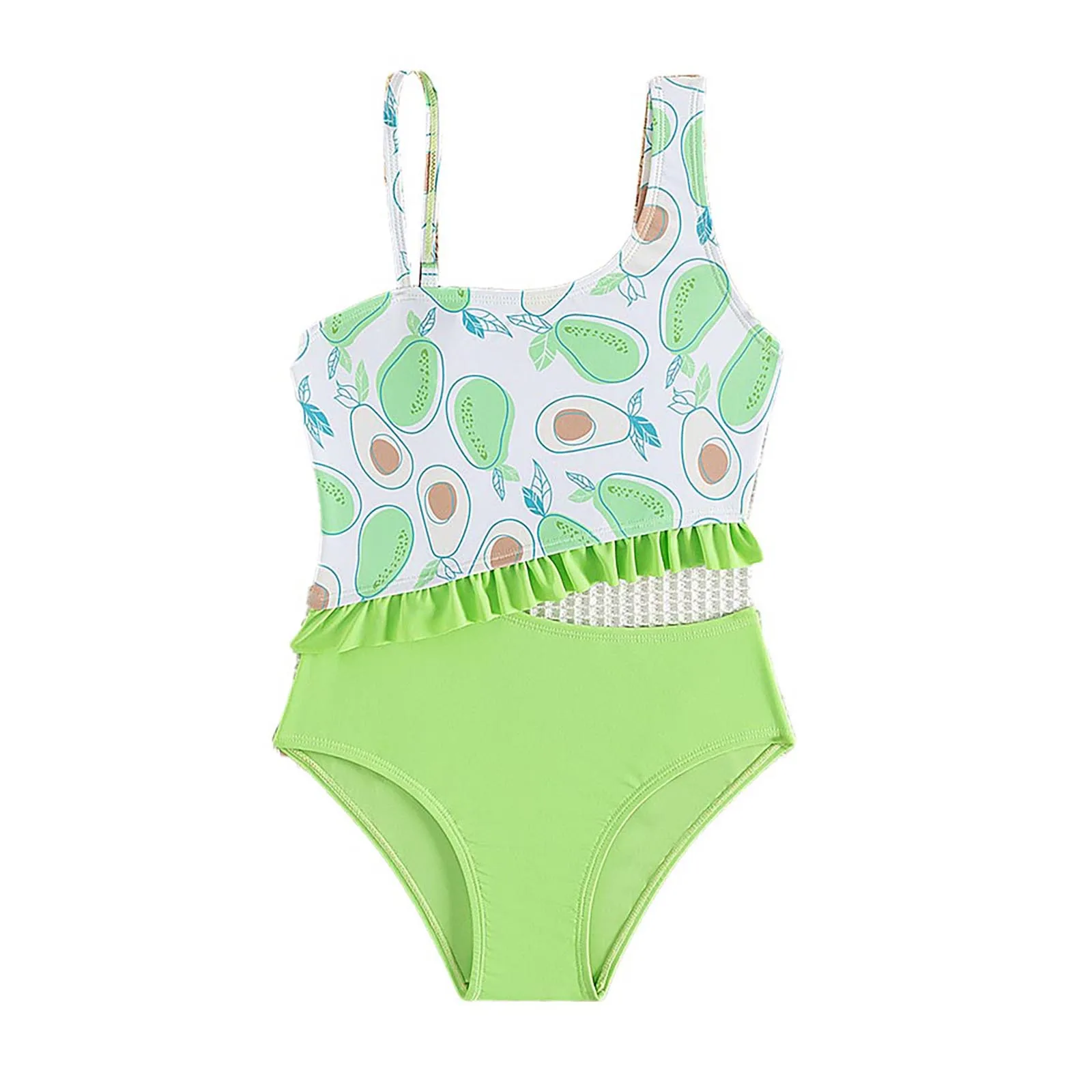 One-piece Child Girl Baby Swimwear Cute Sleeveless Swimsuit One Shoulder Ruffle Fruit Print Cut Out Beachwear for Bathing Suit