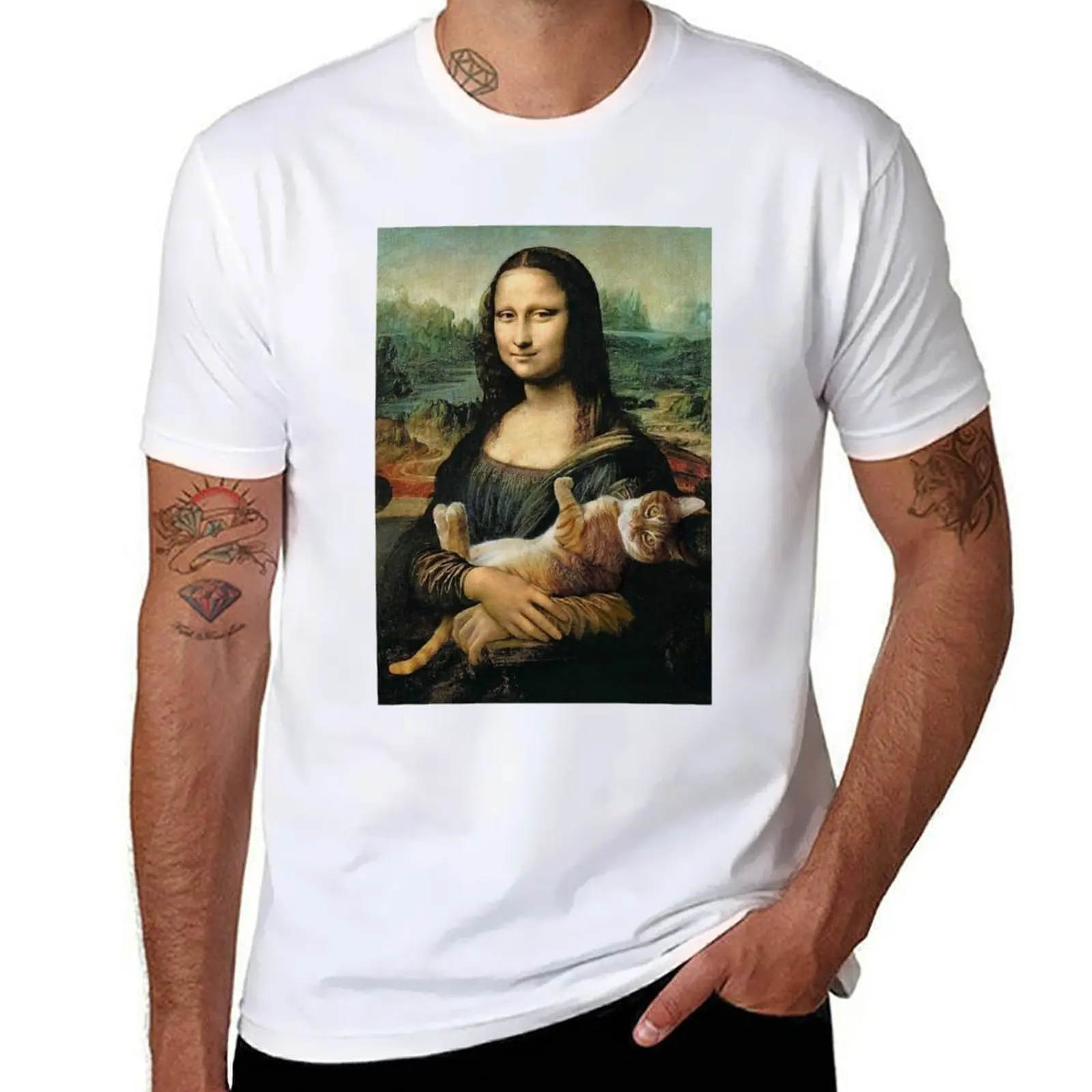 

Mona Lisa holding a cat T-Shirt t shirts for man pack cotton man t shirt cotton T-Shirt