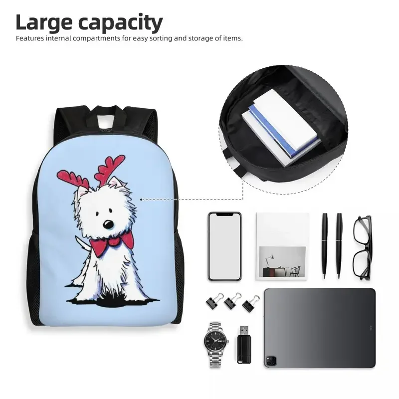 Westie-mochila para ordenador portátil para hombre y mujer, bolsa informal para estudiantes universitarios, West Highland, White Terrier, color blanco