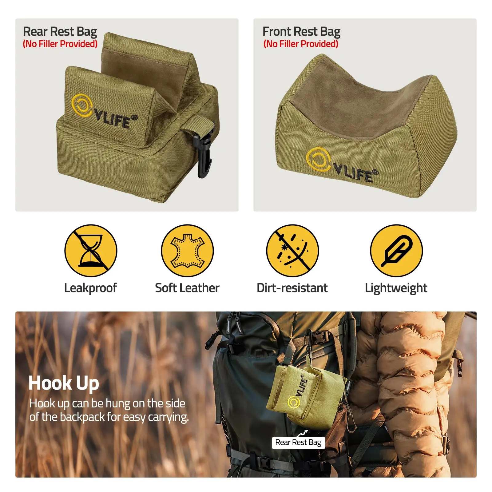 Rest Tripod Rest Range Jagd Tragbare Sitzbank mit vorderen und hinteren Taschen (ungefüllt) Höhenverstellung Stabil – Detail 4