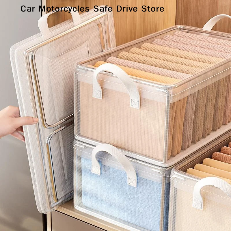 1 Pc Solid Steel Frame Transparent PVC Storage Box Waterproof Clothes Underwear Basket Suitable for Home Dormitory Daily Use