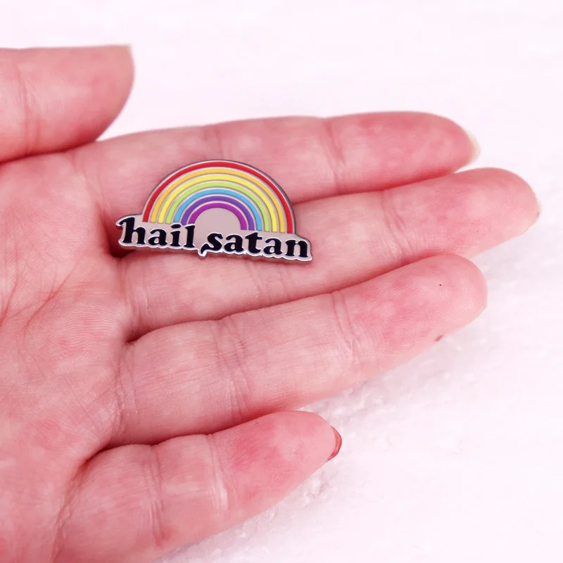 Hail Satan Rainbow Enamel Pin Funny Saying Sarcastic Brooch Metal Badge Jewelry