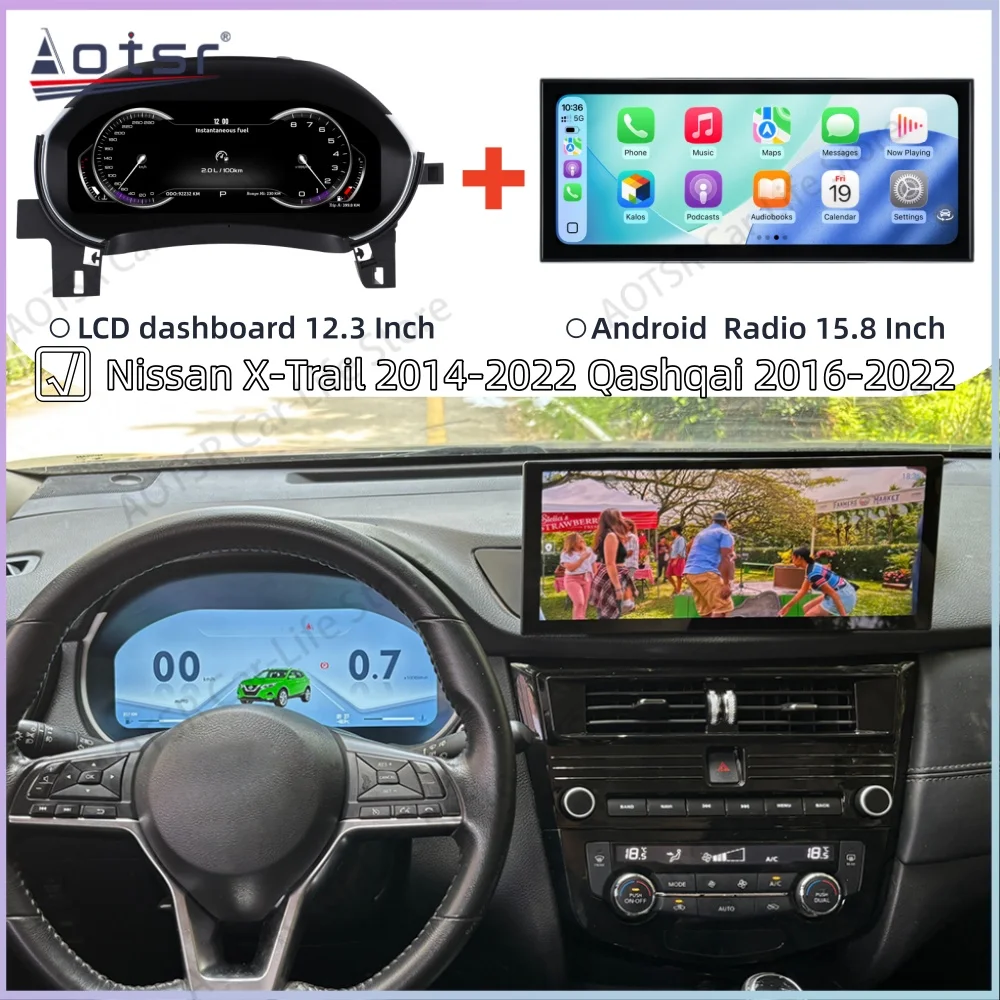 Auto Gauge For Nissan X-Trail 2014~2022 For Qashqai 2016~2022 Android Radio 15.8 Inch Display Dashboard Speed Table Car Virtual