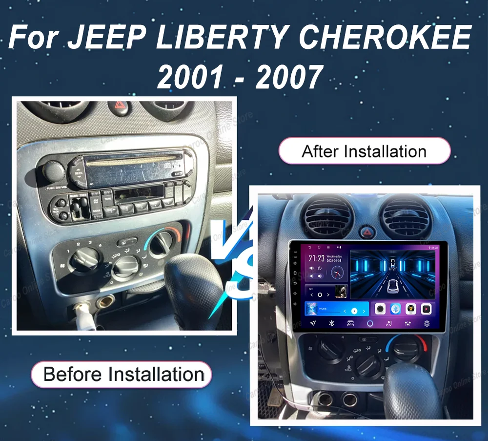 Android 16 Carplay Car DVD For JEEP LIBERTY CHEROKEE 2001 2002 2003 2004 2005 2006 2007 Auto High-Performance CPU Bluetooth WIFI