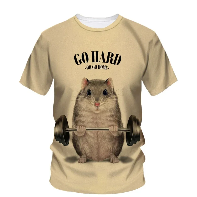 3D Print Funny Animal T-Shirt For Men Cat Dog Weightlifting Graphic Short Sleeve Tees Fashion Casual O-Neck T Shirts Sport Tops