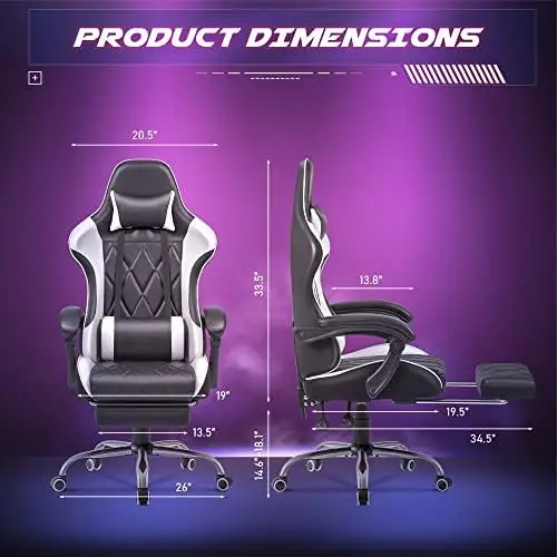 Gaming Chair, Computer Chair with Footrest and Massage Lumbar Support, Ergonomic High Back Video Game Chair with Swivel view 3