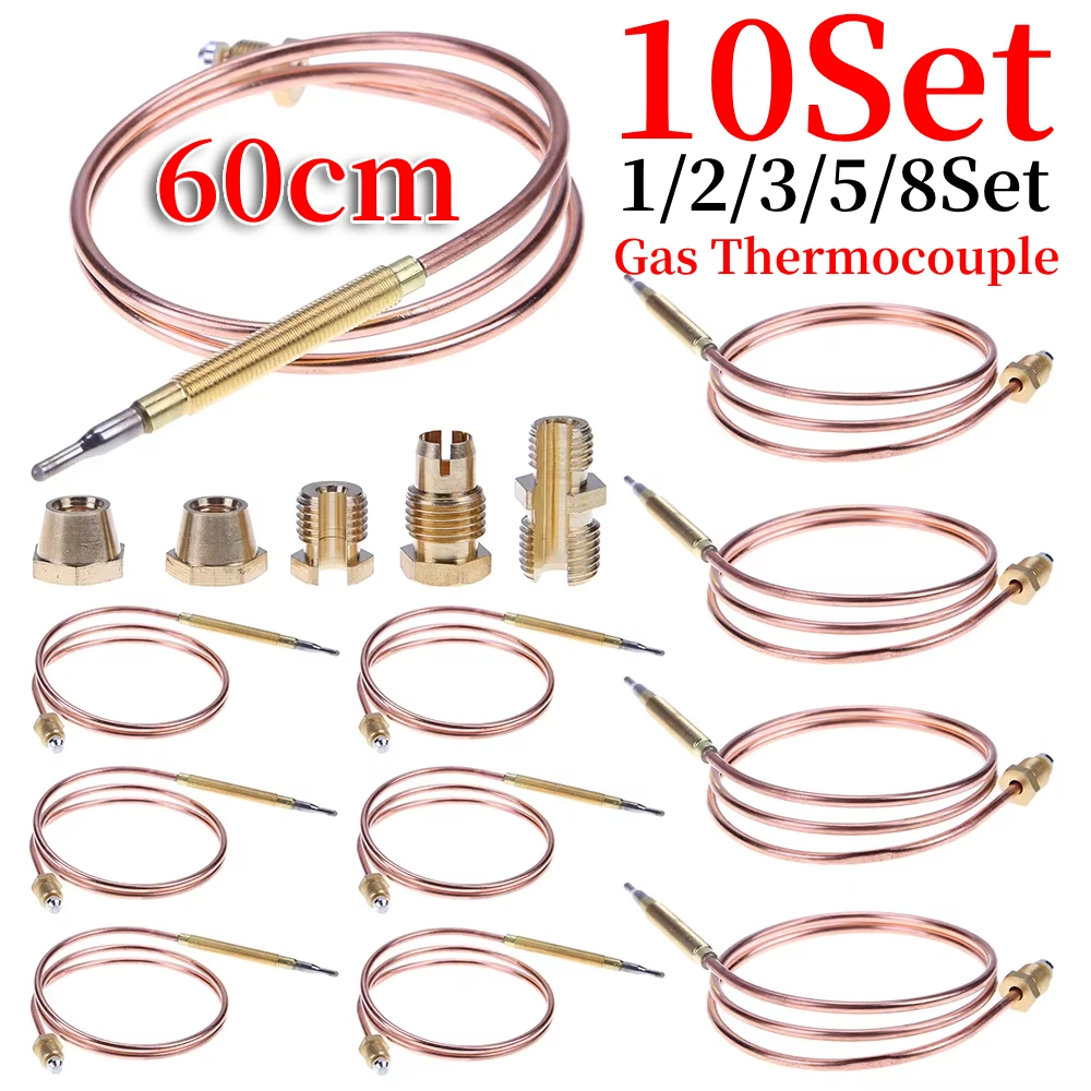 60cm Gas Thermocouple with 5pcs Fixed Part for Valve Heat Sink for Hot Water Boiler Gas Oven Sensitive Gas Appliances Cooking