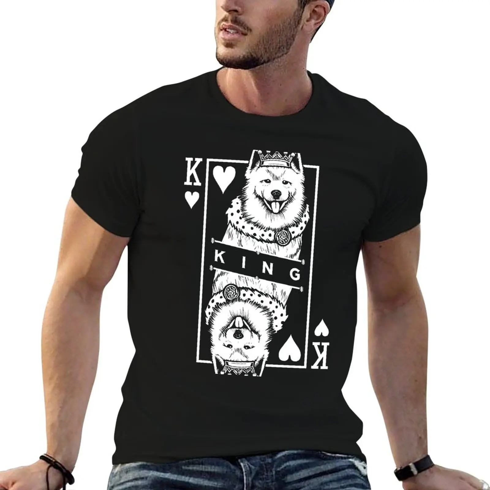 Samoyed King Of Hearts Funny Dog Lover Card Pop Art T-Shirt man t shirt summer cotton t shirt man T-Shirt