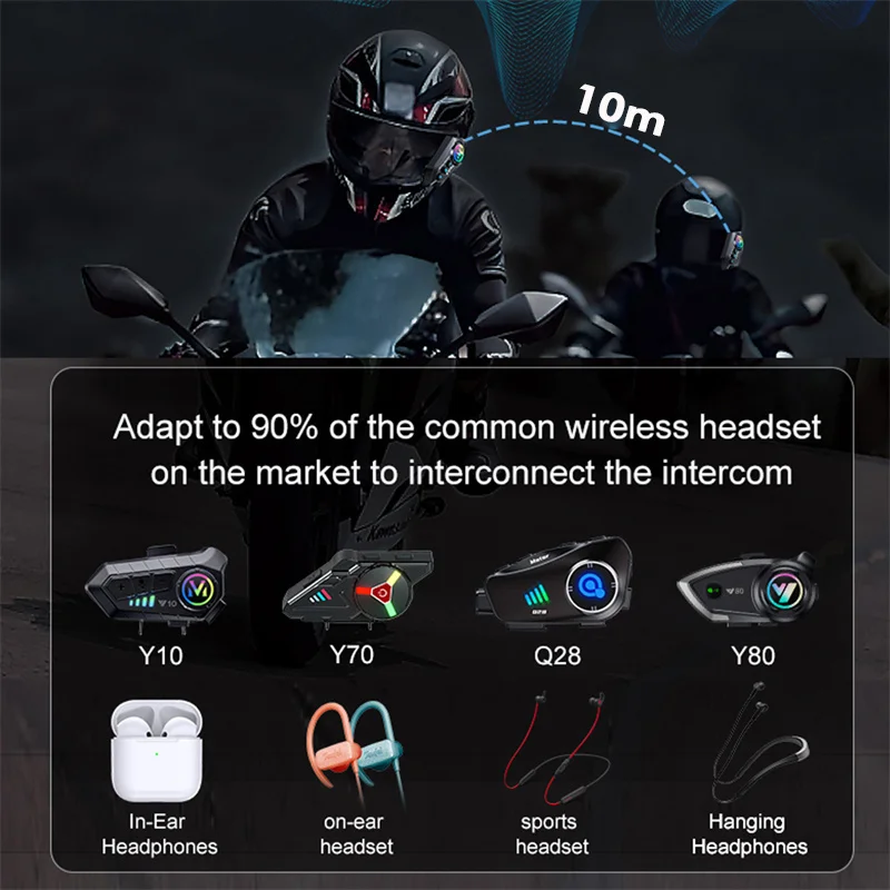 KEBIDUMEI V6.0 Bluetooth Helmet Intercom Headset Handsfree 1000mAh Battery With LED Flash Light For 2 Riders 10m Talkinng