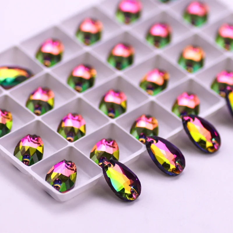 New Gradation Teardrop Glass Sew On Rhinestones Pear Shape Color Flatback Glass Stone стразы Sewing Rhinestones Wedding Dress