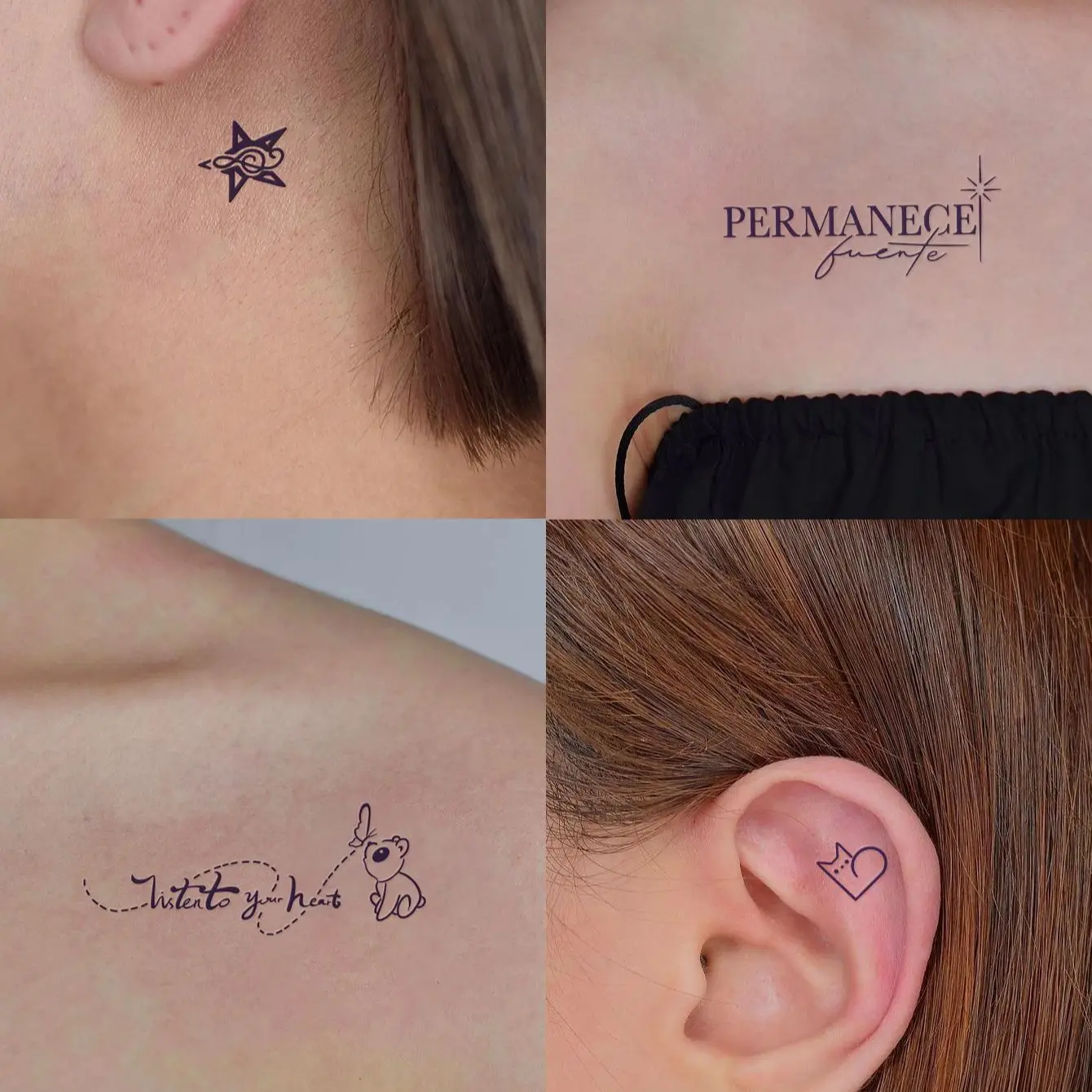 Pegatina de tatuaje temporal impermeable para hombre y mujer, tatuaje falso con forma de corazón, flor, estrella, 4 piezas