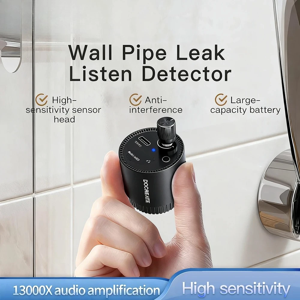 

Water Mains Leak Detector Underground Pipe Leak Monitor Portable Type-C Leak Detector kit with Headphones for Indoor and Outdoor