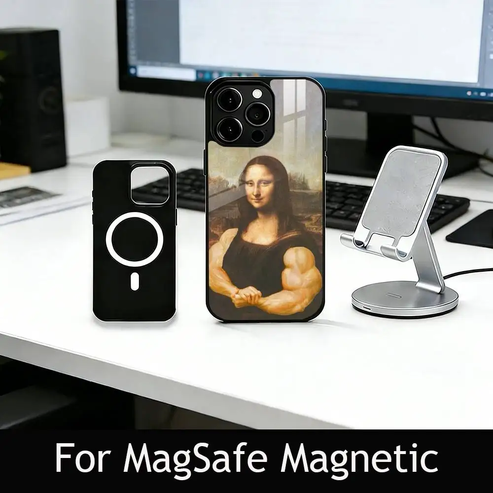 Humorous M-Mona L-Lisa Art Phone Case For iPhone17,16,15,14,13,12,11 Plus,Pro Magnetic with Magsafe Wireless Charging