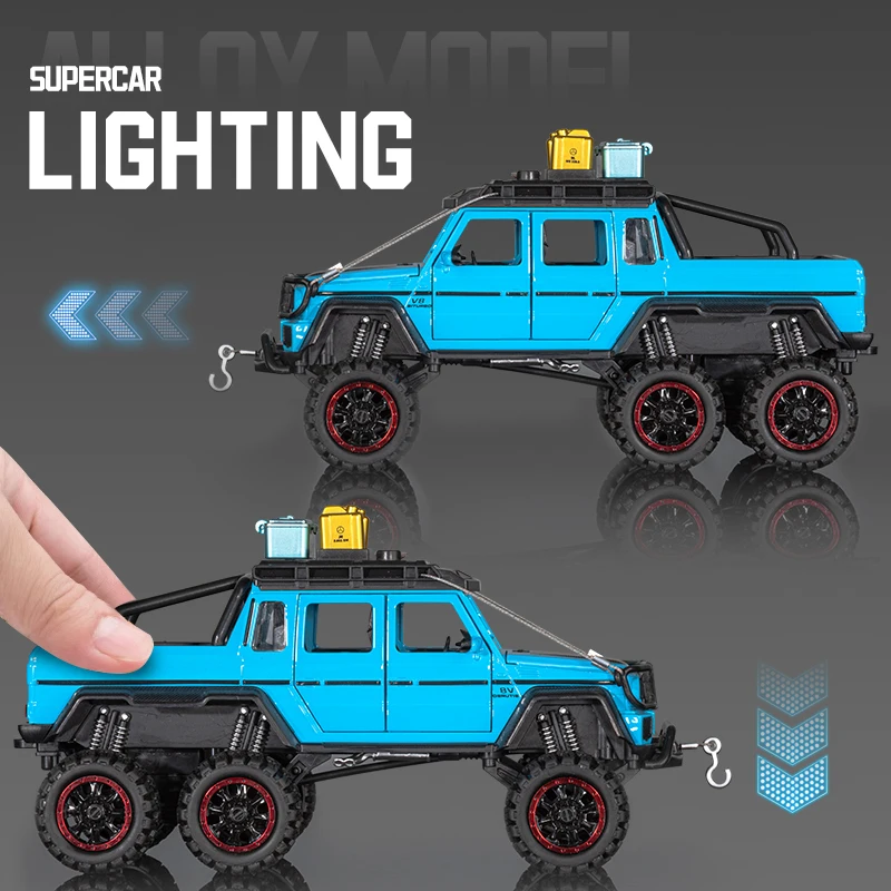 1:24 BENZ G63 6X6 édition aventure alliage modèle de voiture son et lumière retirer jouet pour enfants à collectionner cadeau d'anniversaire