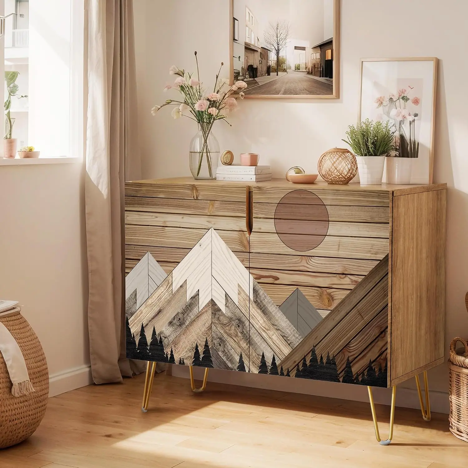 Sideboard Cabinet 2 Doors Farmhouse Forest Kitchen Storage Cupboard Dining Room 35
