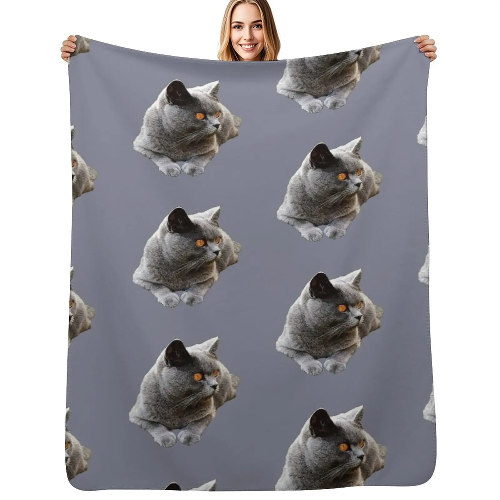 

British Shorthair Blue Cat Throw Blanket Hairys Beach christmas gifts Decoratives Blankets