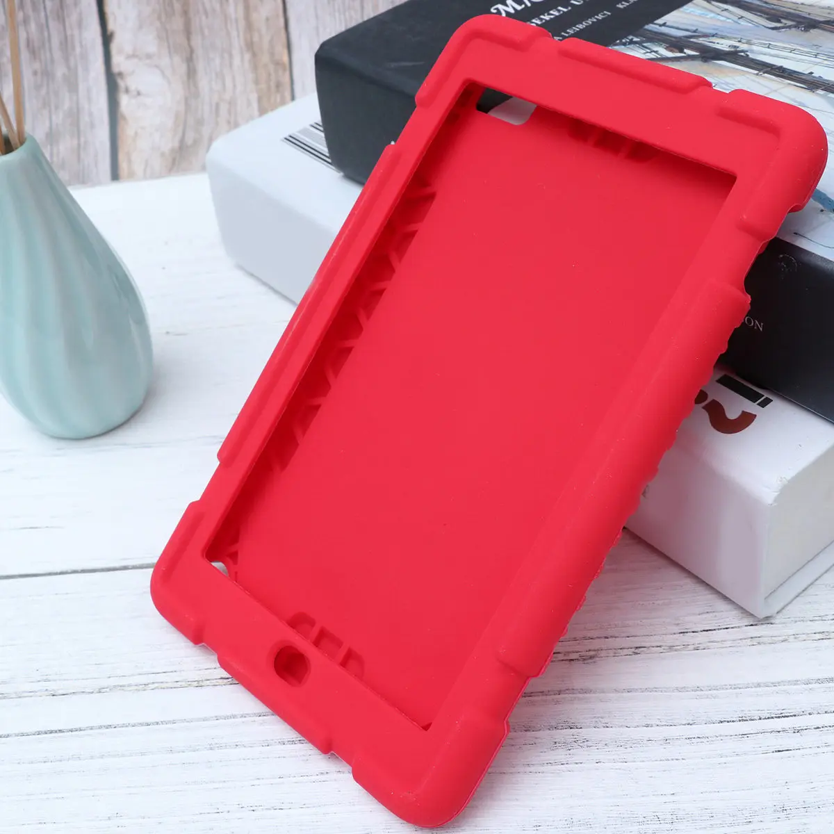 

Red Silicone Shockproof Stand Case for E-Book Tablet Hybrid Hard Rubber Design Full Body Protection Easy Access to Ports Buttons