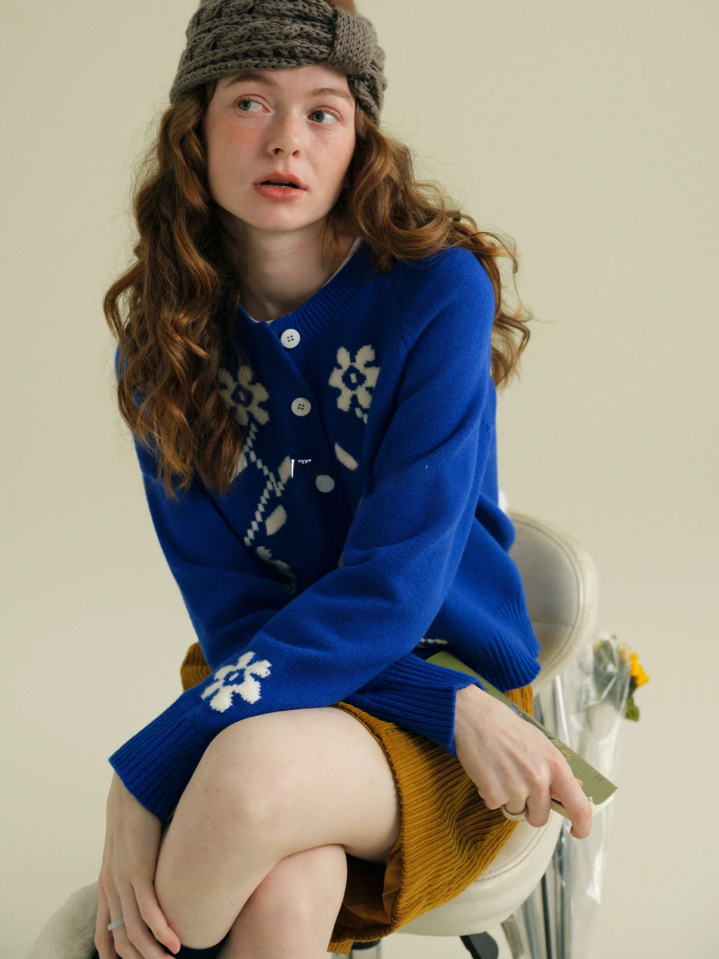 

Летний эксклюзивный вязаный кардиган Rina Berry с винтажной цветочной вышивкой, свободный крой, универсальный, светло-голубой, женский модный вязаный топ