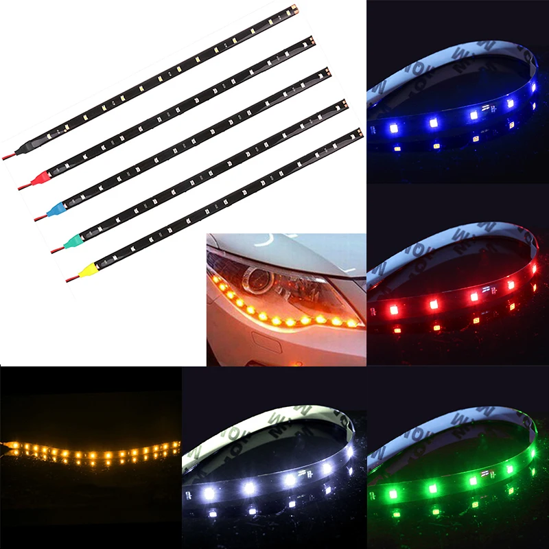 30CM Car Ambient Decorative LED Strip Light Auto DRL Styling Flexible Atmosphere Lights 12V 15 SMD White/Red/Yellow/Bule/Green