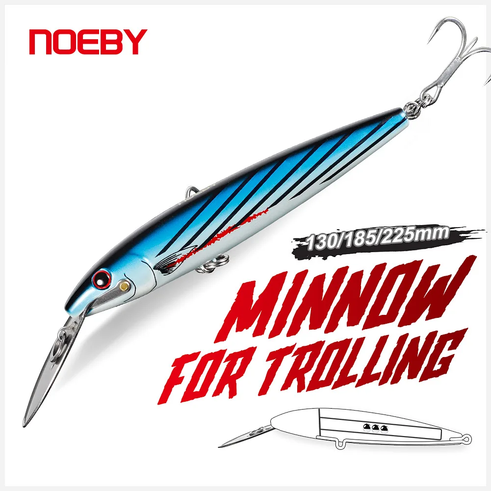 NOEBY Trolling Minnow Fishing Lure 130mm 33g 185mm 60g 225mm 76g Woblery Sztuczna twarda przynęta Przynęty wędkarskie do łodzi słonowodnych