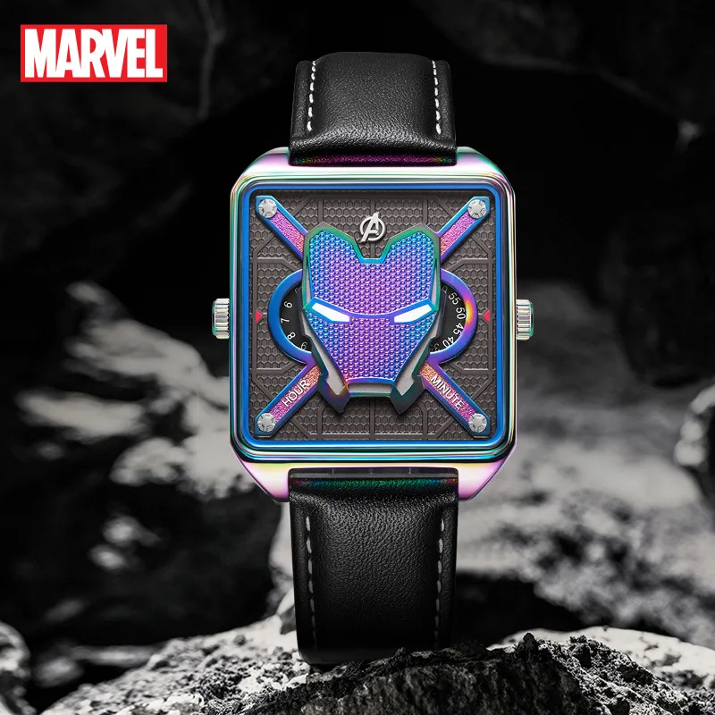 Iron Man Fashion Cool Glow-In-The-Dark Watch Middle High School Waterproof Leather Square Sports Quartz Watch Men Holiday Gift