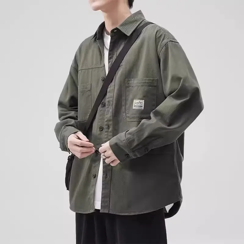 

Casual Sli Men's Workwear irt Spring Autumn High Waistcoat Long Sve Button up Pure Color Loose Fit Youth Faion