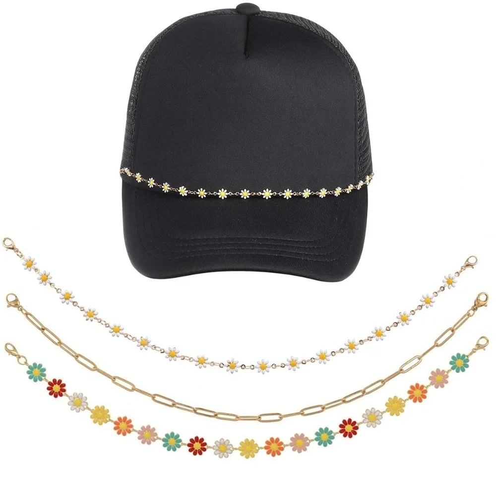 3pcs/Set Chill Detachable Cap Charms Alloy Flower DIY Hat Chain Link Leaves Stainless Steel Rolo Chain Outfit Accessories view 4