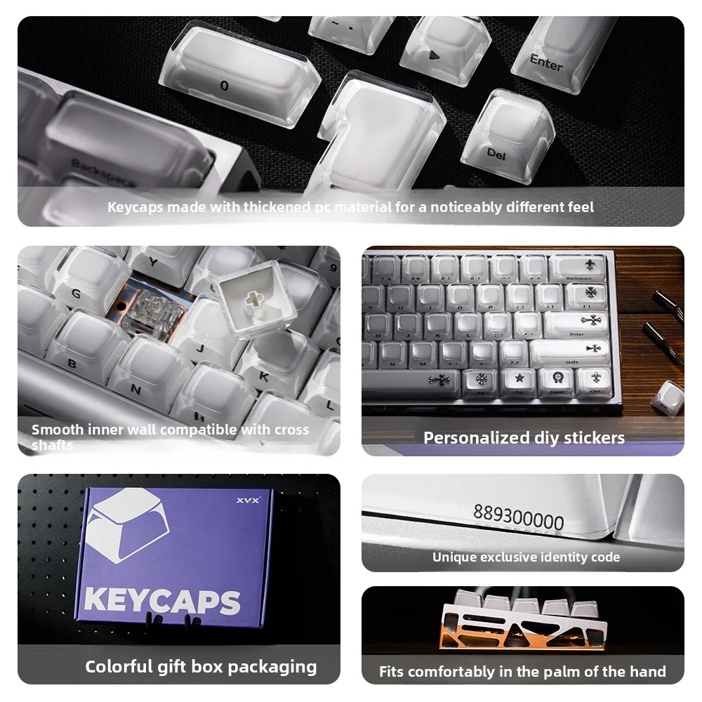 Crystal Jelly 2.0 Keycaps Side Printed PC Thickened White MDA Profile For Magnetic Switch Mechanical Keyboard