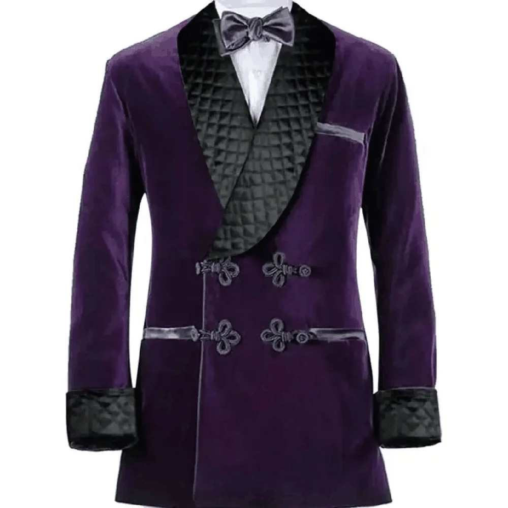 

High-quality One piece set of Velvet Bathrobe Suit Jacket With Chinese Knot New Male Fashion Clothing