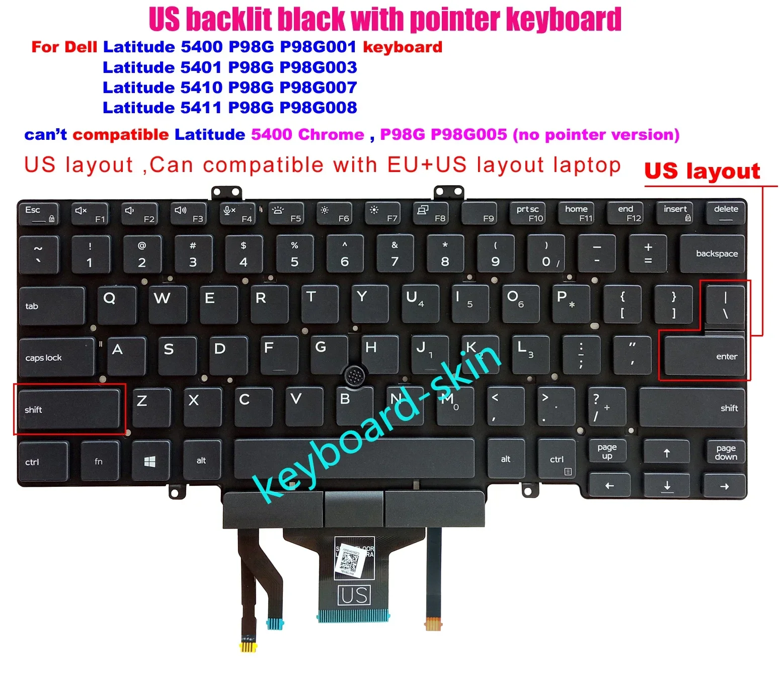 Clavier rétro-éclairé avec pointeur américain, pour ordinateur portable Dell Latitude 5400 5401 5410 5411 P98G001 P98G0003 P98G0007 P98G0008