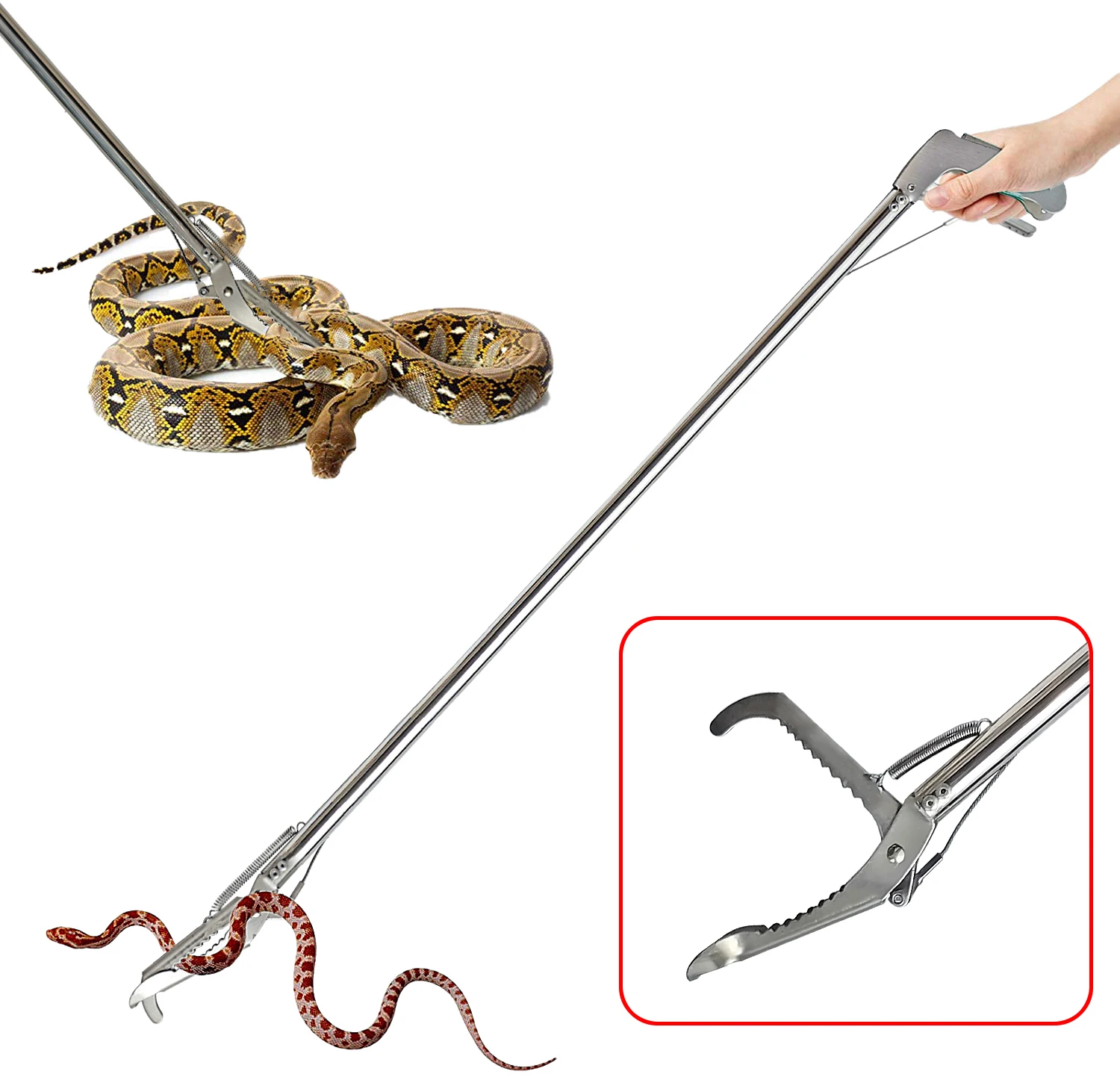 Folding Snake Trap with Buckle Stainless Steel Snake Catcher Stick Tong Tarp