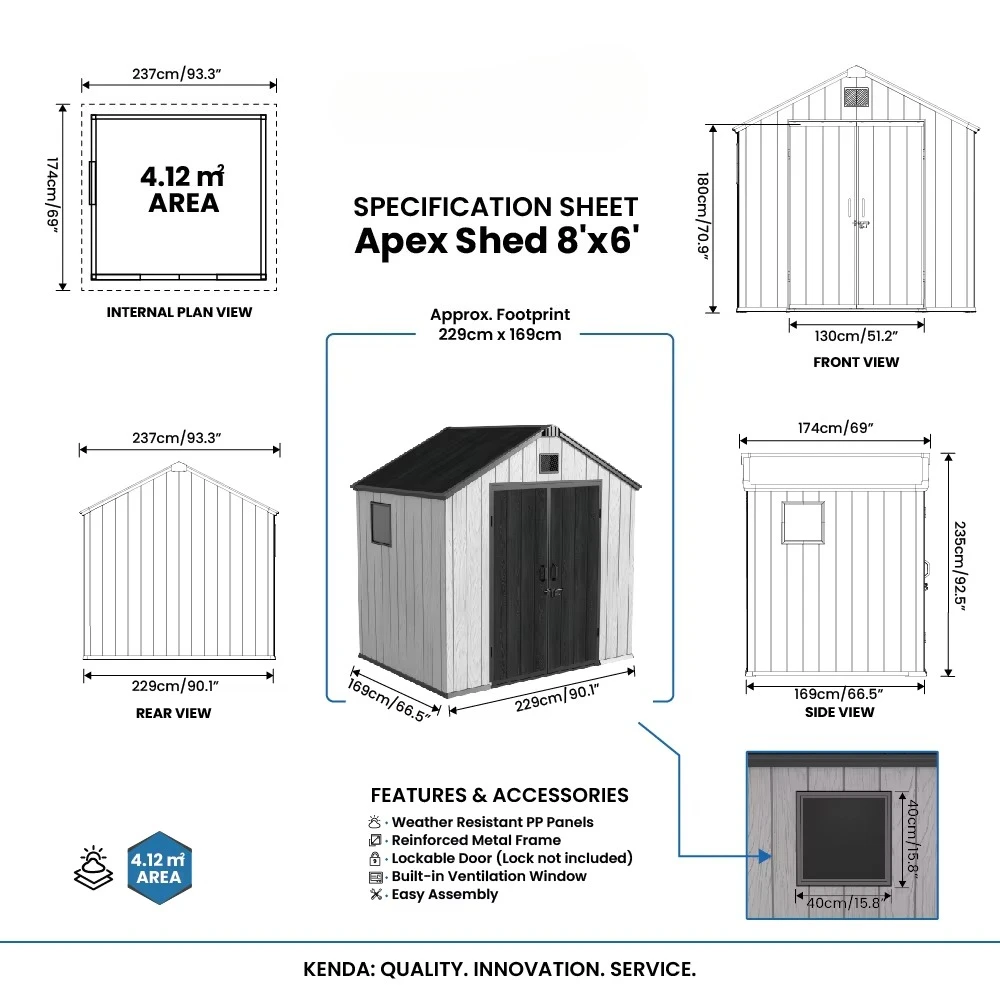 GRANITE Series 8x6 ft Apex Storage Shed Outdoor Storage Shed, Full Steel Frame, Typhoon Resistant, Garden Backyard Balcony