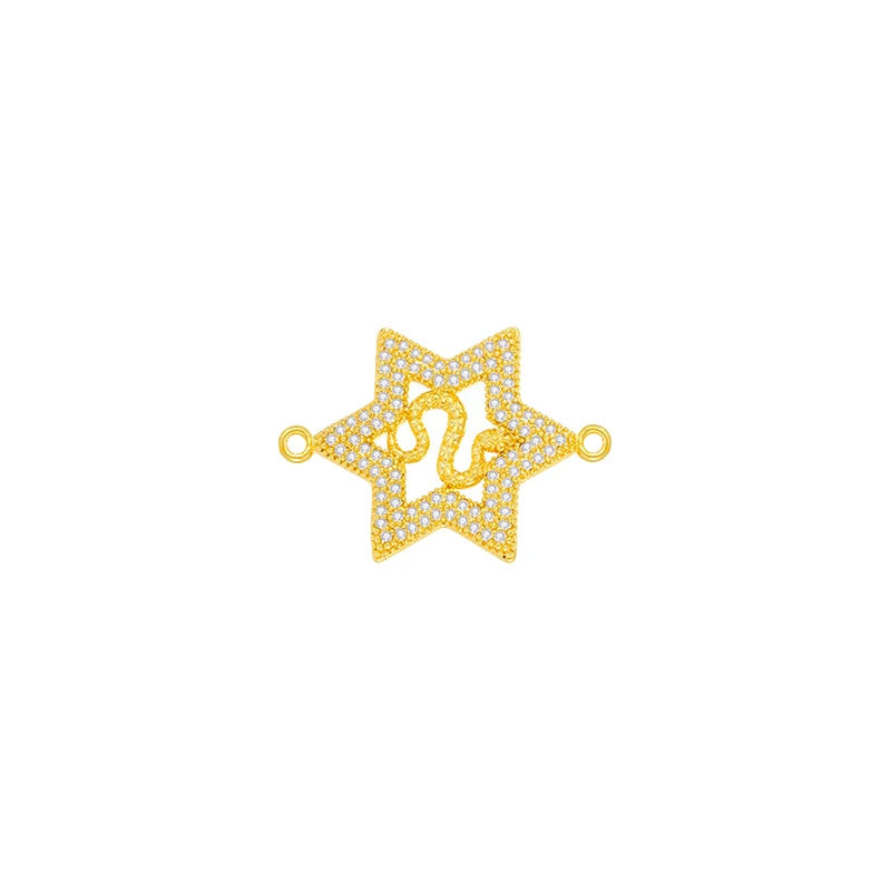 AAA Cubic Zirconia Crystal Gold-plated Brass Snake Star Of David Pendant Charm Connector CZ Stones Jeweish Jewelry DIY Findings