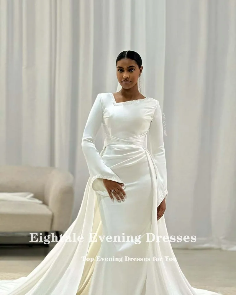 Eightale Vintage Wedding Dress Beads Customized Ivory Long Sleeves Muslim Mermaid Bridal Gown Vestido De Noiva image 2