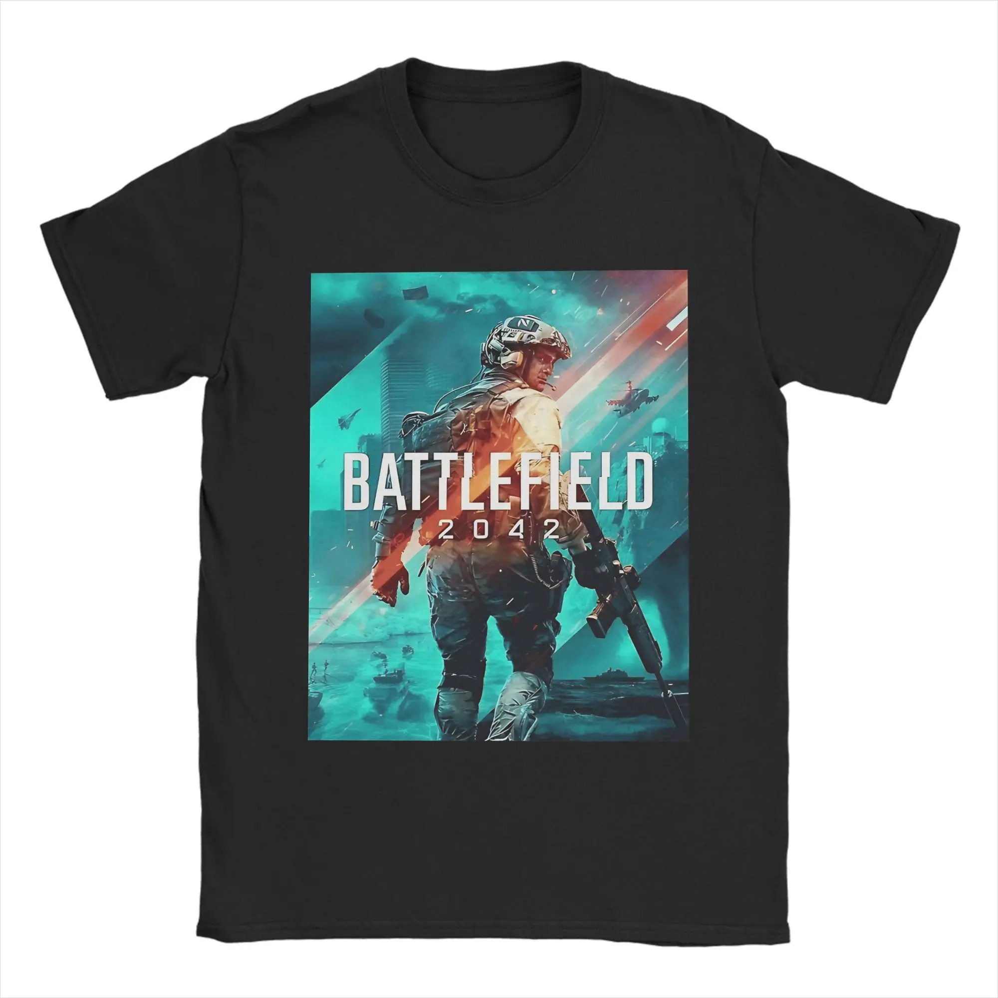 Camisetas de soldado futurista Battlefields 2042, camisetas de ocio 100% de algodón, camiseta de manga corta con cuello redondo, camisetas con estampado con dibujo