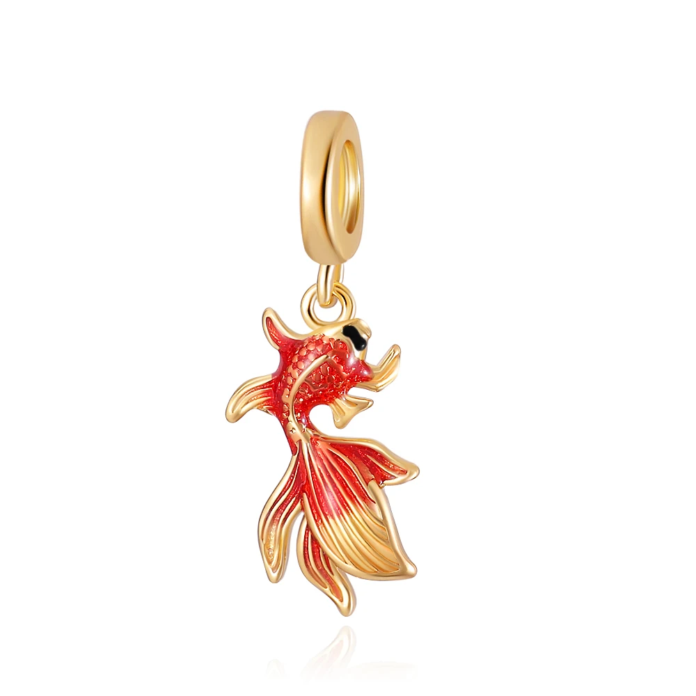 New Fine Luck koi fish Pendant goldfish Blessing Charm 925 Silver Bead Fit Original Bracelets DIY Jewelry Women Accessories Gift view 3