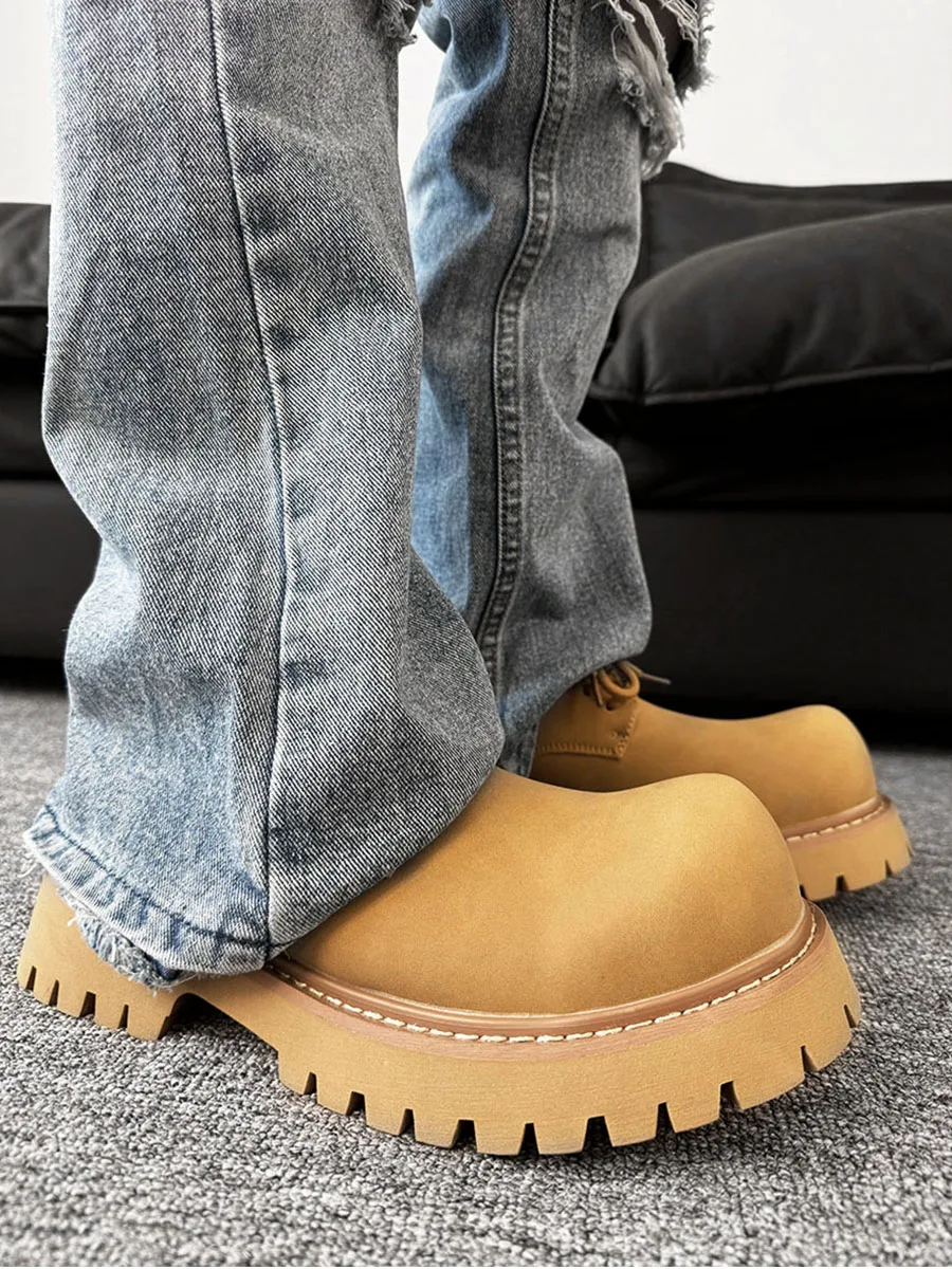 

Briti Ретро круглый Head oes Мужской Cleanfit Коричневый Work Leather oes Thi Bot Heightening Big Head Miey oes