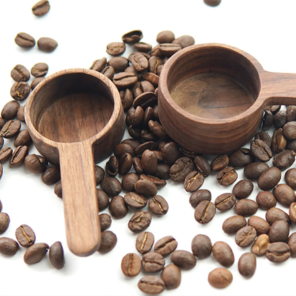 

2 Pcs Coffee Spoon Set Wooden Tea Scoop Household Multi-function Portable Measuring Spoon Wide Uses Easy Clean Retro Style