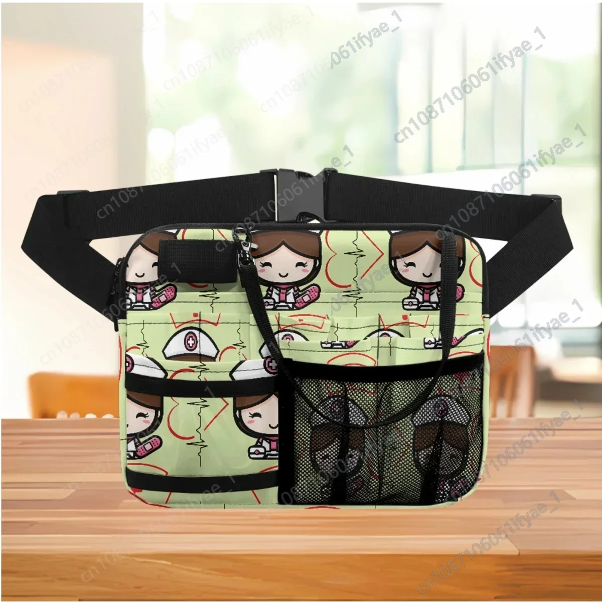 Cartoon Krankens ch wester medizinischen Herzschlag Gesundheits wesen Mode Dame Gürtel tasche Multi Pocket Print auf Anfrage Pflege Werkzeug Taschen Gürtel tasche Geschenk