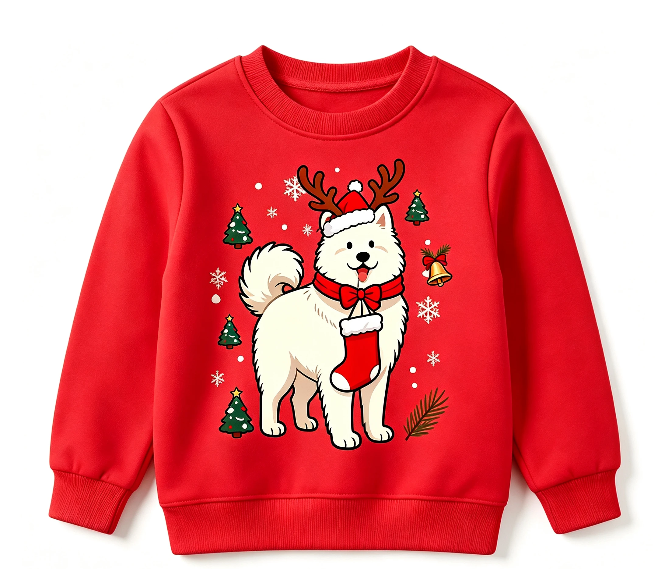 Cute Samoyed Dog Christmas Sweatshirt for Kids Boys Girls Cartoon Xmas Puppy Long Sleeve Pullover Top