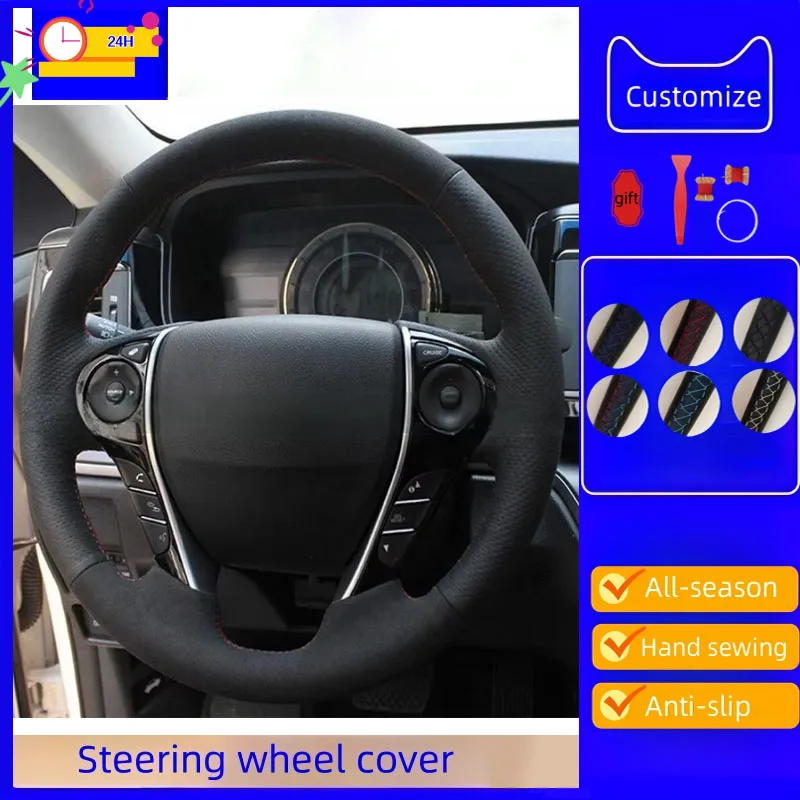 Funda de cuero de microfibra negra cosida a mano para volante de coche, personalizada para Honda Accord 9 Crosstour 2013-2015