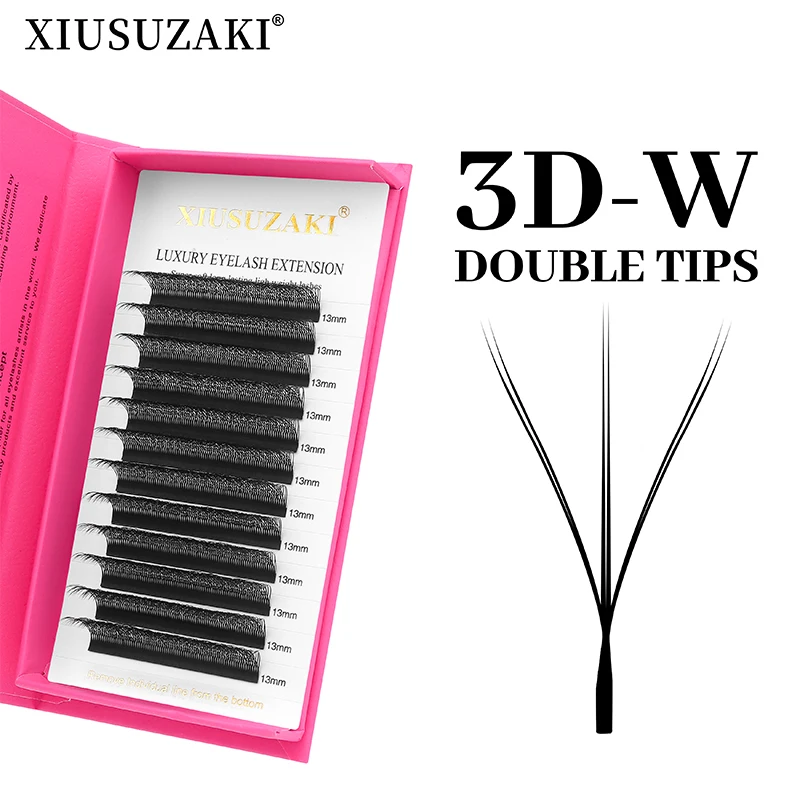 XIUSUZAKI Double 3D Tips W Shaped Lashes Extensions Premade Fans 6D W Eyelashes Extensions Soft Individual False Lashes Shop