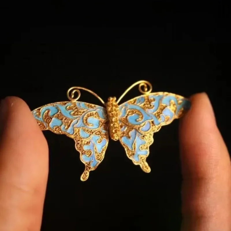 Exquisite vintage High quality enamel butterfly brooch for women ancient gold craftsm broche wedding fashion jewelry gift