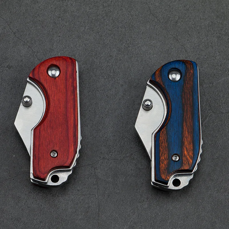 Colored Wood MINI Folding Knife High Hardness D2 Handle Express Pocket Knife EDC Outdoor Tool KeyPendant Knifves