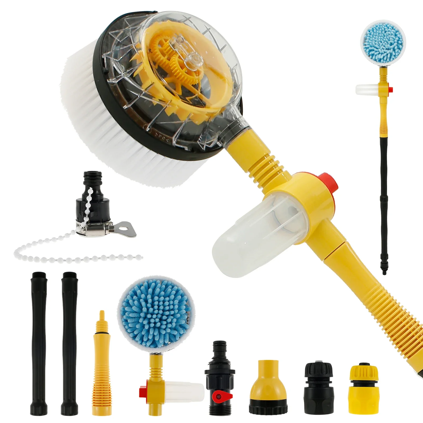 Kit zur Autowaschbürste 360° ° Rotierende Auto-Reinigungsbürste mit Schaumstoffflasche, langer Griff, Reinigungsschaum, Mopp, Hochdruck-Auto-Scheuerbürste