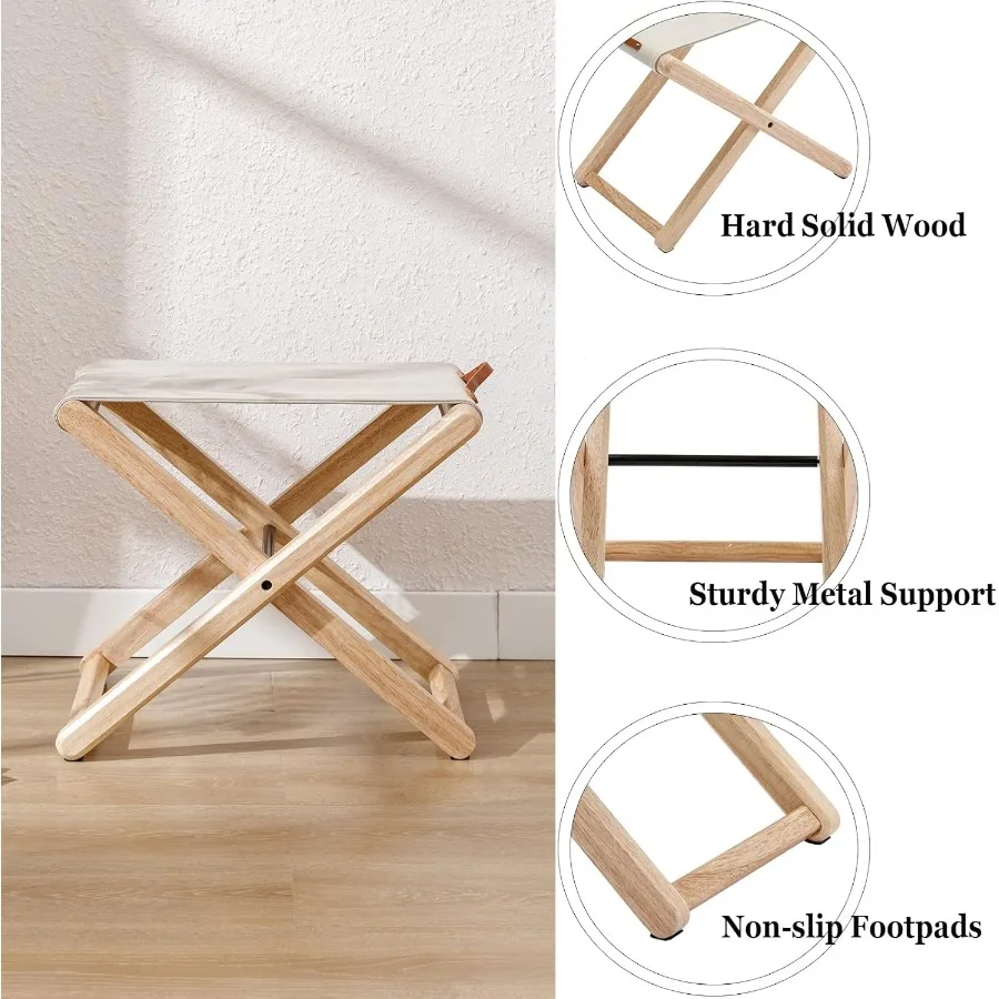 الخشب للطي التخييم البراز مجموعة من 2 18.5 الخشب الصلب المحمولة الصيد كرسي بلا ظهر قابل للطي مع الثقيلة المعادن دعم قماش مخيم Sto #5