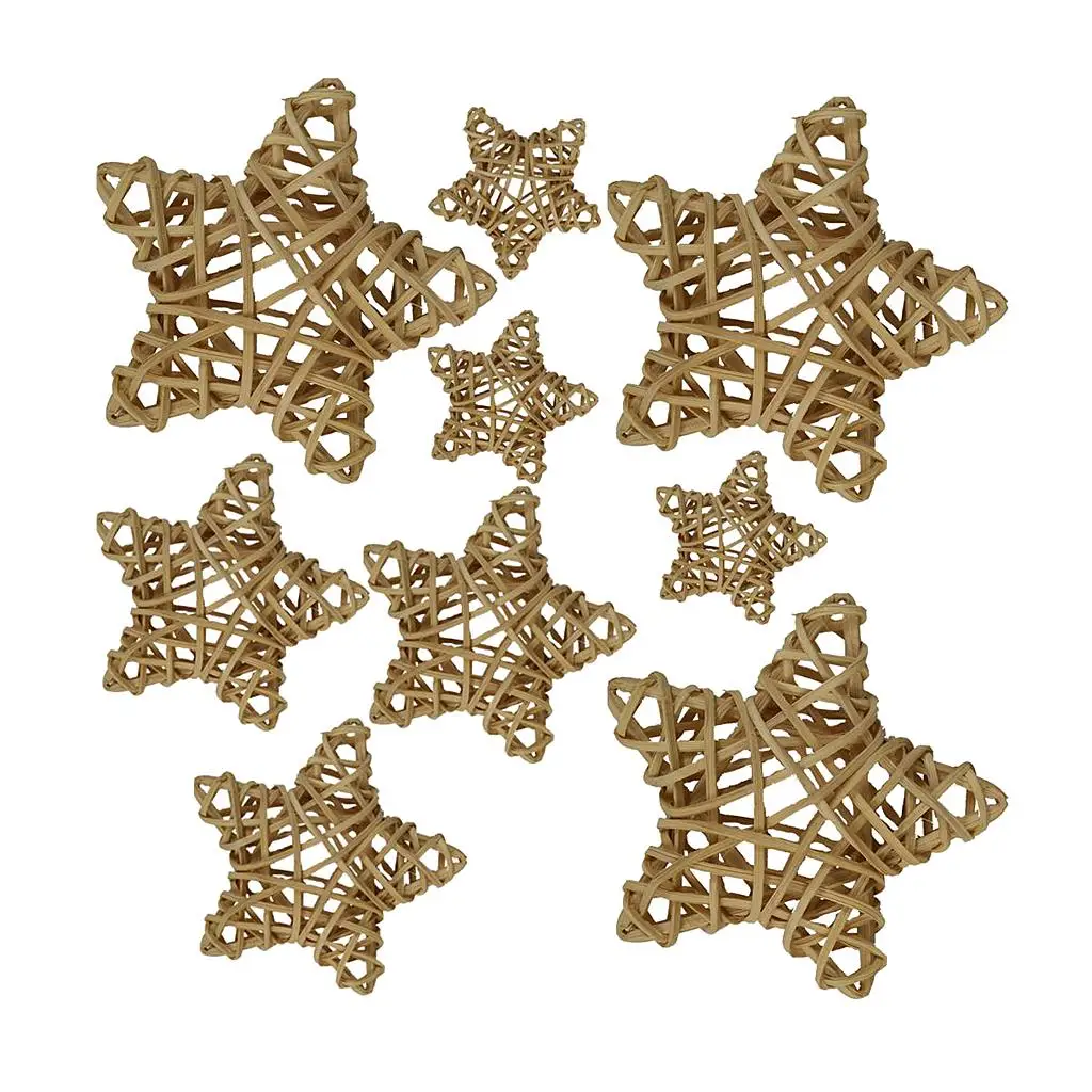 9Pcs Natural Rustic Star Rattan Wicker Ball for Wedding Party Ornaments Home