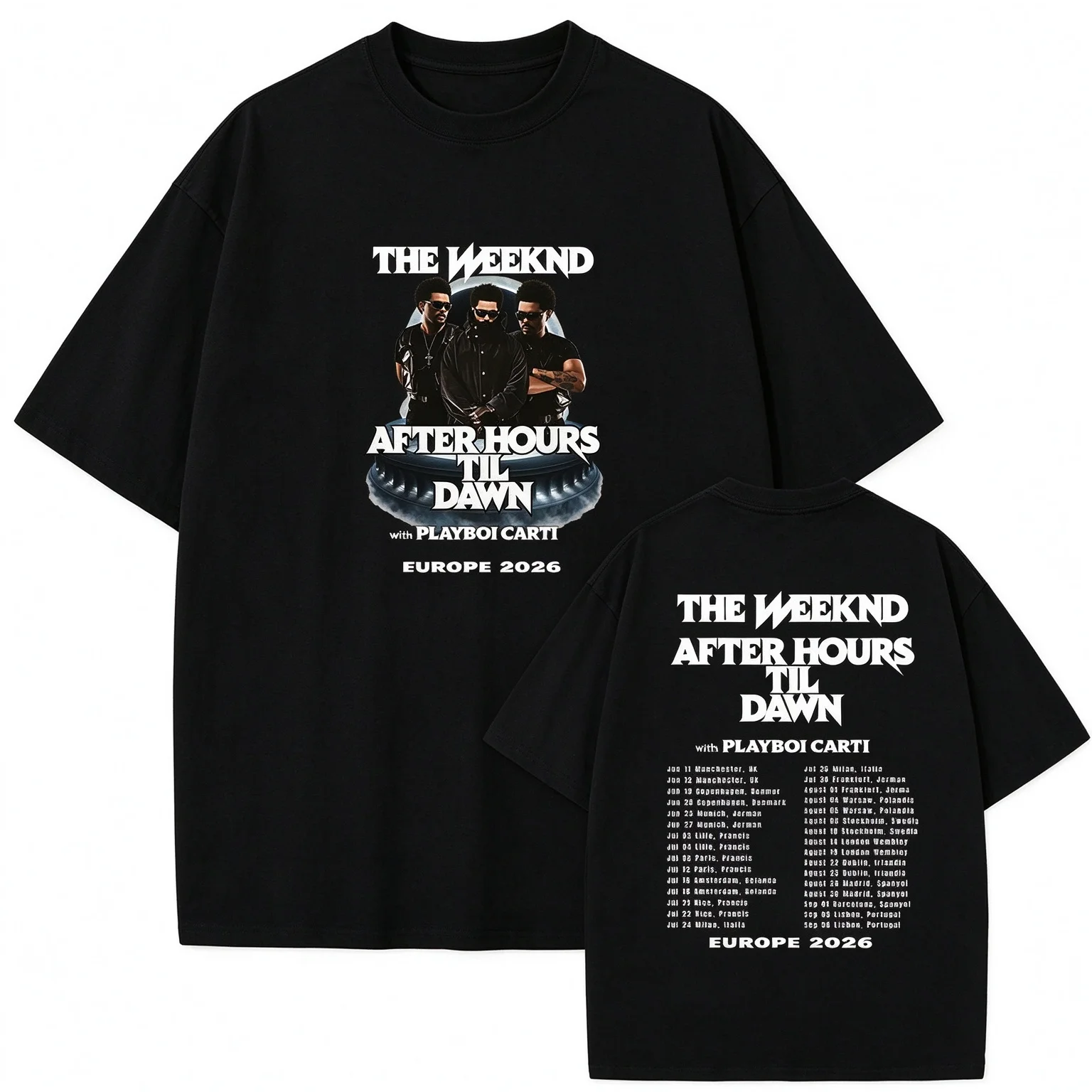 Vintage The Weeknd After Hours Til Dawn Tour T Shirt Men Women Casual Black Cotton Tees Hip Hop Music Concert Short Sleeve