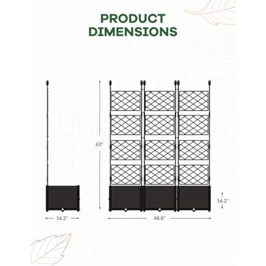 3PCS Modular Raised Garden Bed Planter Box Kit with Metal Trellis for Patio Privacy Screen, Small Space Balcony Deck Use, Galva view 2